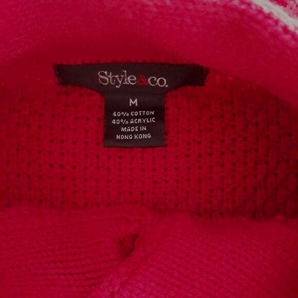 Style & Co Cable Knit Red Sweater Womens Medium Short Sleeve 1/4 Three Button - Picture 10 of 11